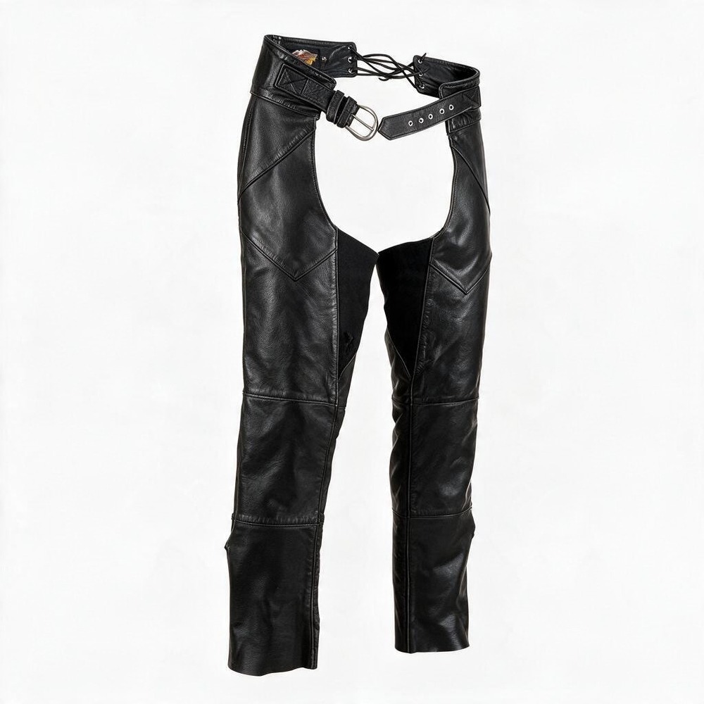 Harley Davidson Motorcycle Chaps Womens M Black Leather Biker Vintage USA #1365